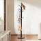 Black Freestanding Carbon Steel Coat Rack with Marble Base and 6 Hooks for Entryway Use